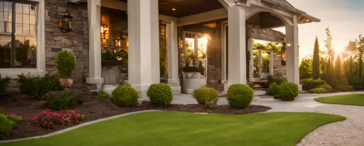 White column house with perfectly mowed grass and manicured bushes